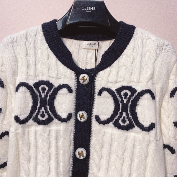 Celine 25 Cardigan Logo White Wool 293416