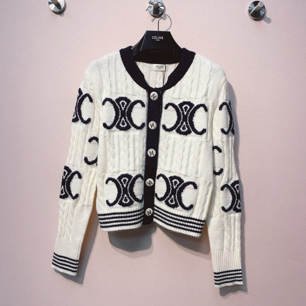 Celine 25 Cardigan Logo White Wool 293416