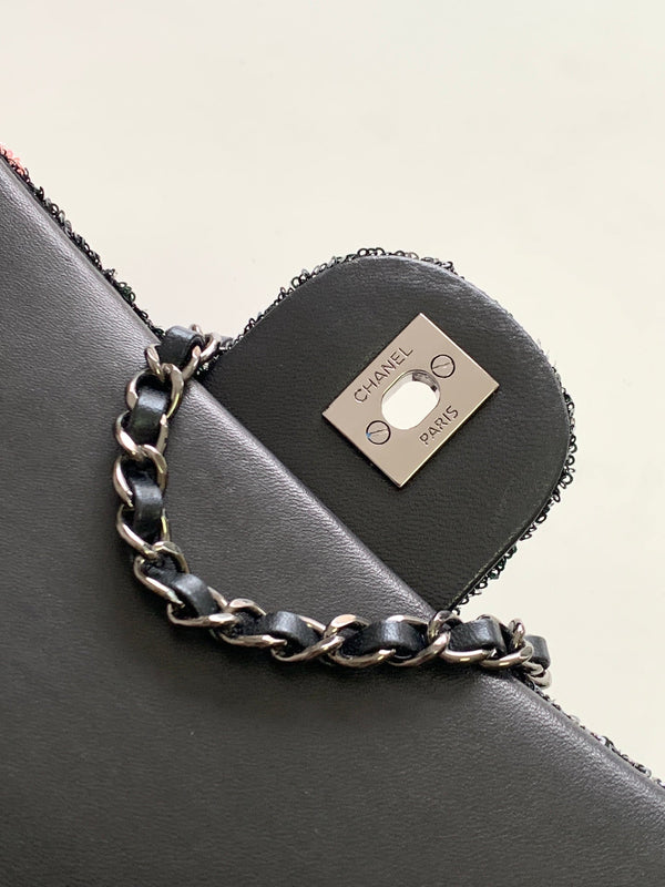 flap bag medium 25 black pink sequin silver hardware