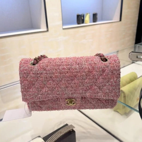 borsa a patta media 25 tweed rosa hardware argento