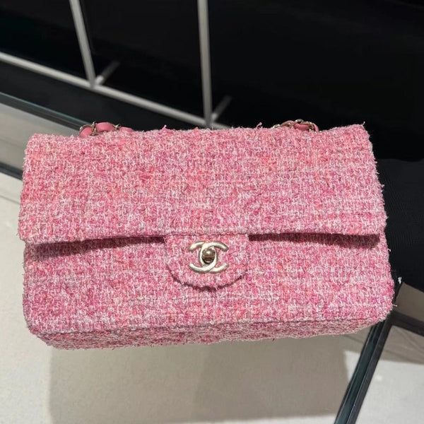 borsa a patta media 25 tweed rosa hardware argento