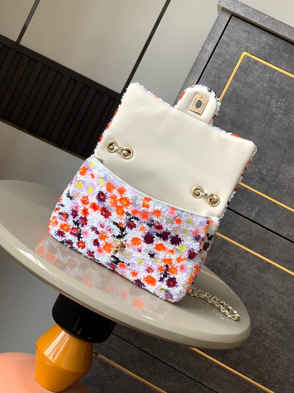 Flap Bag Mini 20cm White Orange Sequin