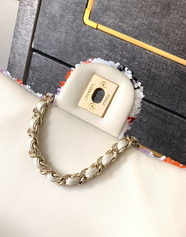 Flap Bag Mini 20cm White Orange Sequin