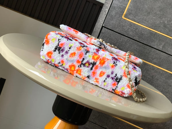 Flap Bag Mini 20cm White Orange Sequin