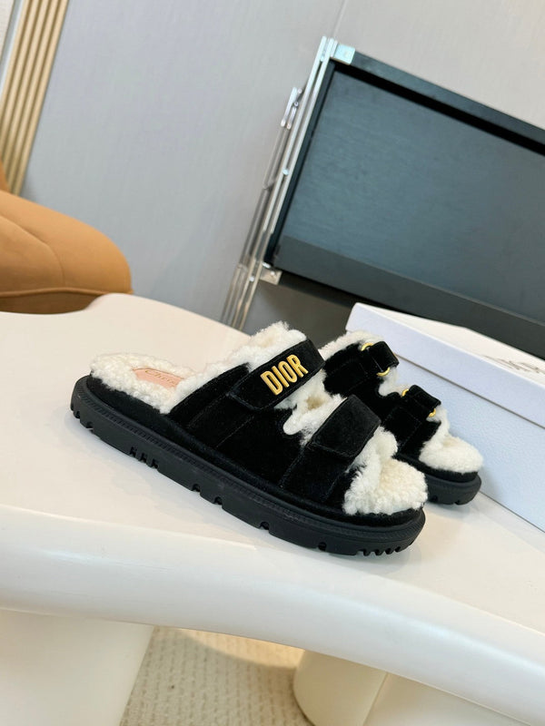 CD Dioract Slide Black Suede And Fleece Lining