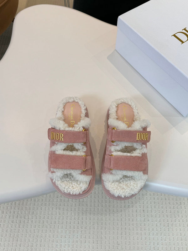 CD Dioract Slide Pink Suede And Fleece Lining