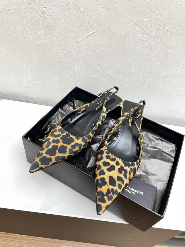 CHERISH SLINGBACK PUMPS 35 IN LEOPARD GROSGRAIN