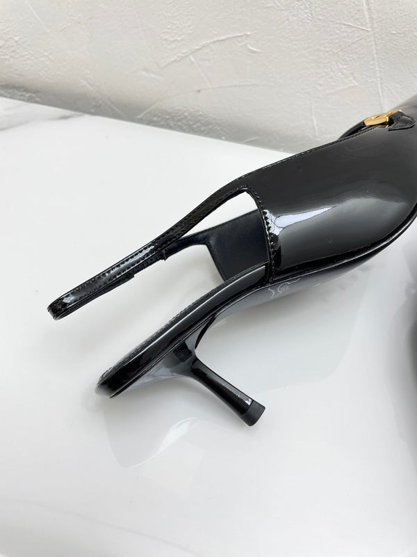 CARINE SLINGBACK PUMPS 45 IN PATENT BLACK LEATHER