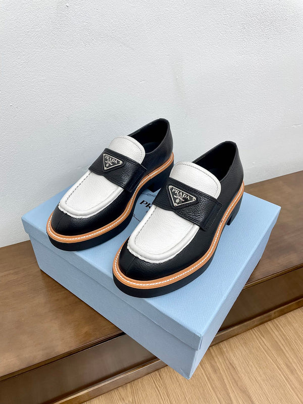 PRA CHOCOLATE BRUSHED LOAFERS BLACK AND WHITE CALFSKIN