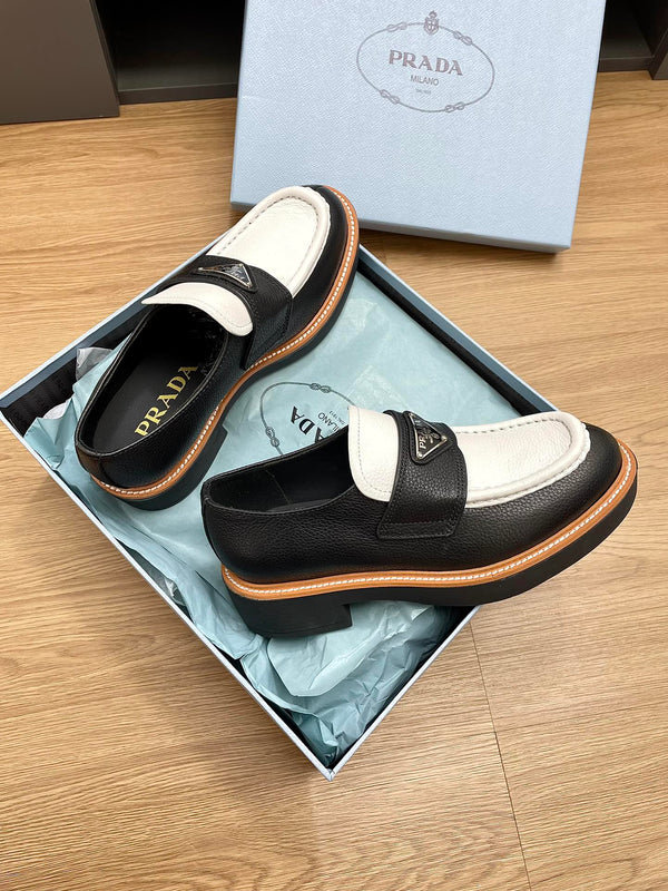 PRA CHOCOLATE BRUSHED LOAFERS BLACK AND WHITE CALFSKIN