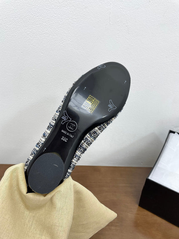 CC Mary Jane Black Tweed Farbic And Cowhide