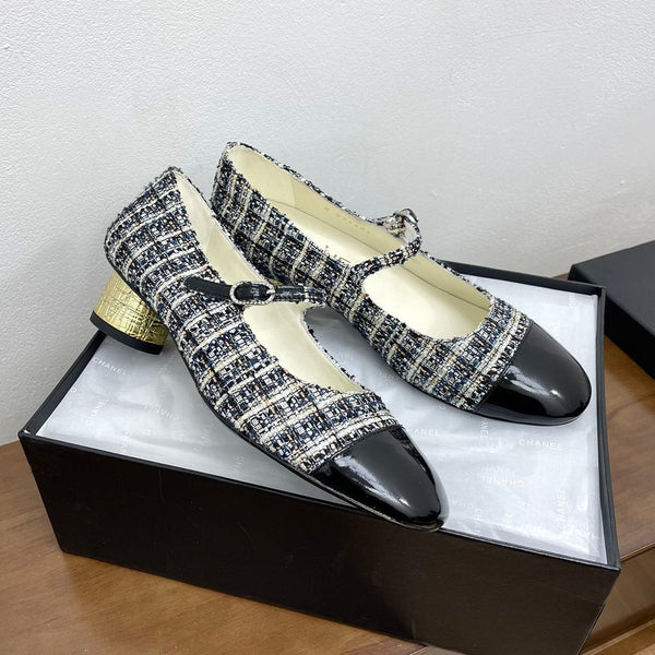 CC Mary Jane Black Tweed Farbic And Cowhide