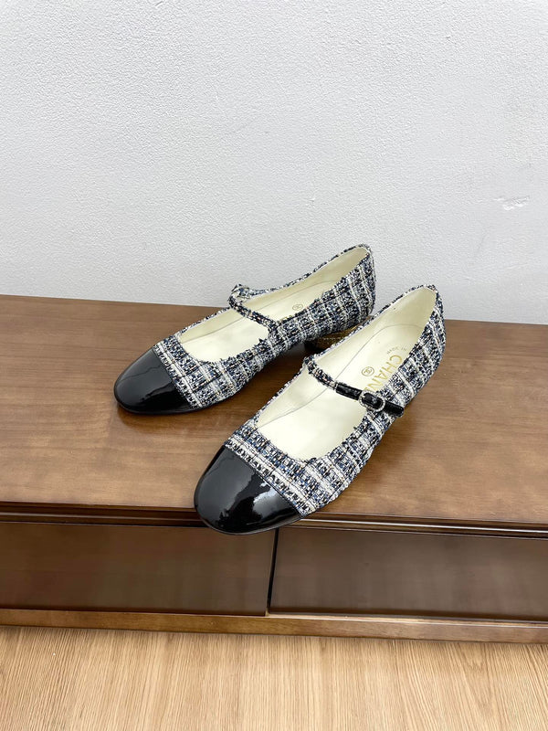 CC Mary Jane Black Tweed Farbic And Cowhide