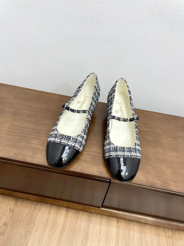 CC Mary Jane Black Tweed Farbic And Cowhide