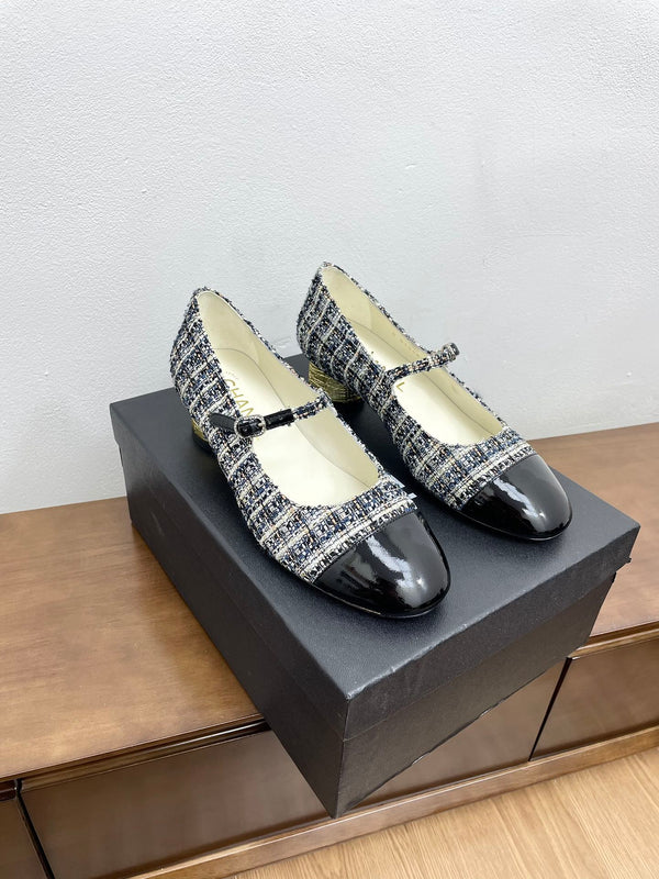 CC Mary Jane Black Tweed Farbic And Cowhide