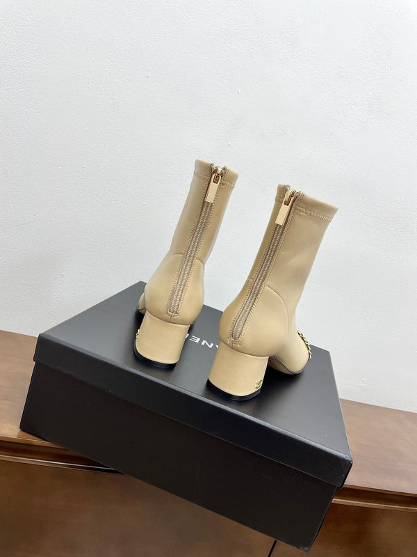 CC Ankle Boots 50mm Beige Chain Lambskin