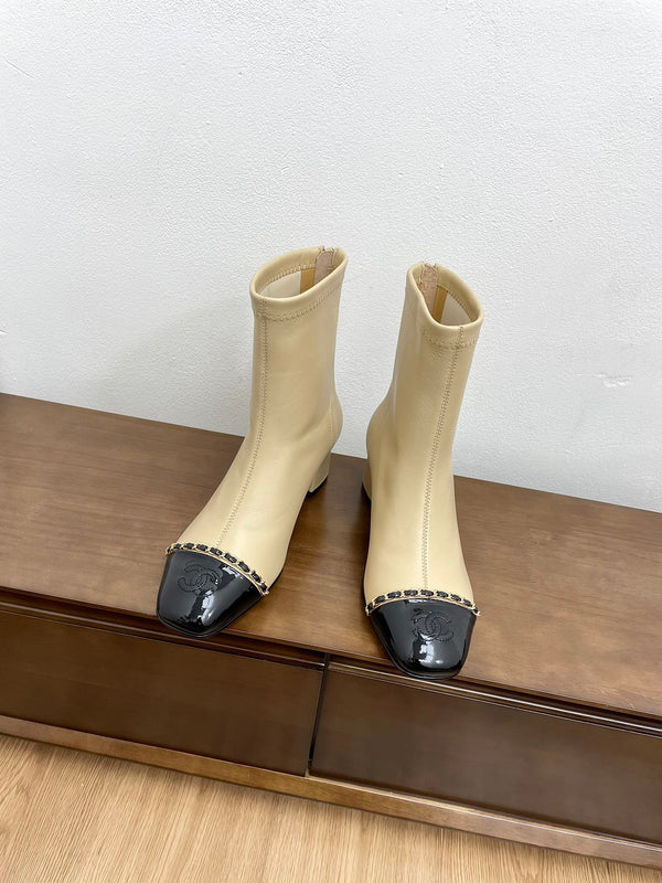 CC Ankle Boots 50mm Beige Chain Lambskin