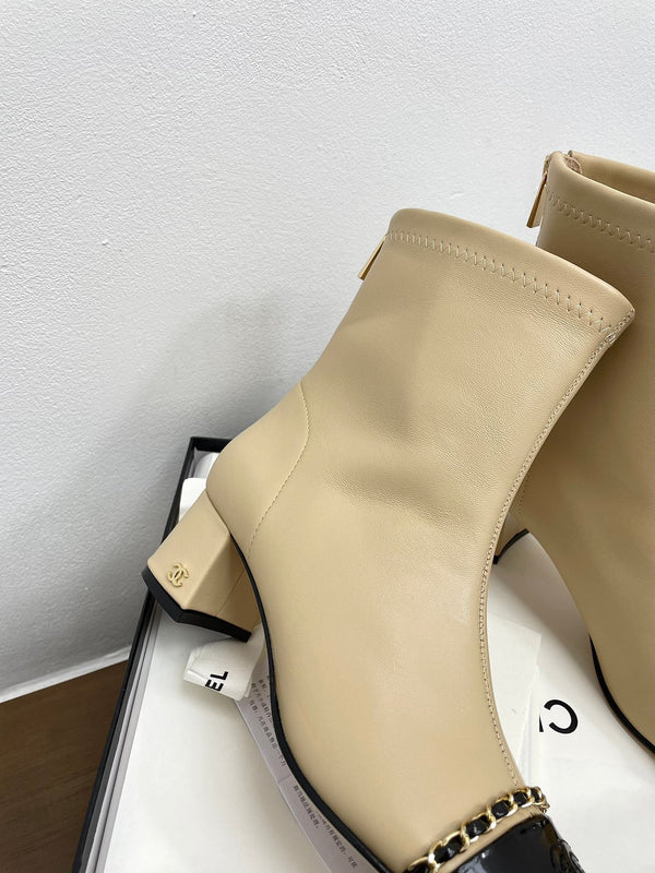 CC Ankle Boots 50mm Beige Chain Lambskin