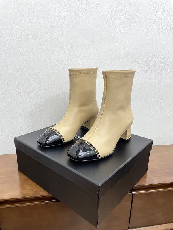 CC Ankle Boots 50mm Beige Chain Lambskin