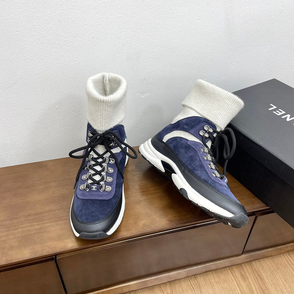 CC Sneaker 30mm Dark Blue White Suede And Wool