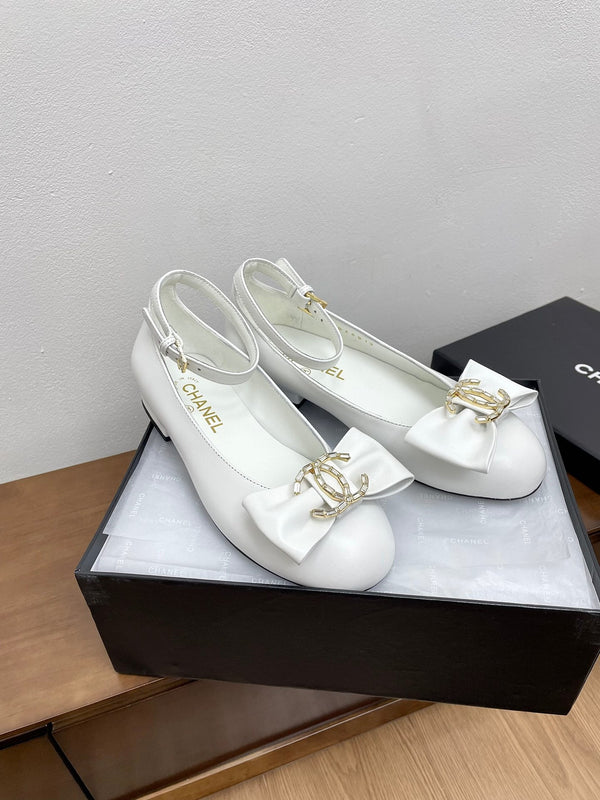 CC Mary Jane White Bow Tie Lambskin