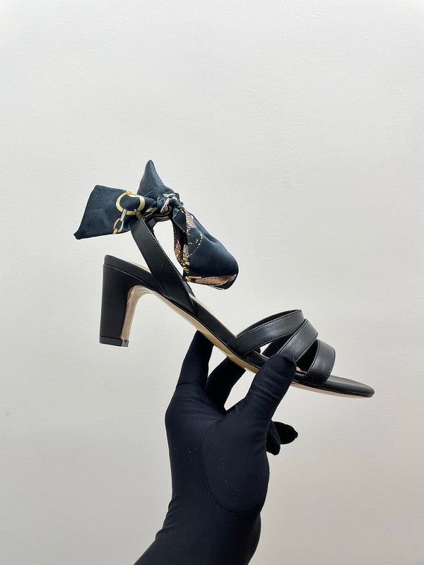 CC 25SS Sandals 5cm Three Straps Black Calfskin 338327