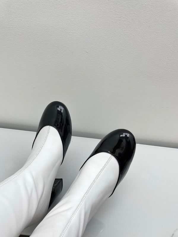 CC Big Bow Chunky Long Boots 80mm Black White Suede 427063