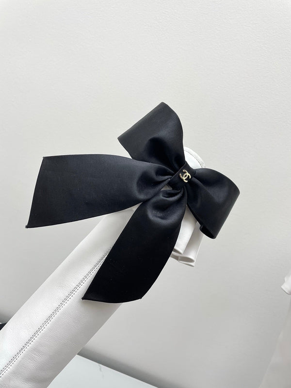 CC Big Bow Chunky Long Boots 80mm Black White Suede 427063