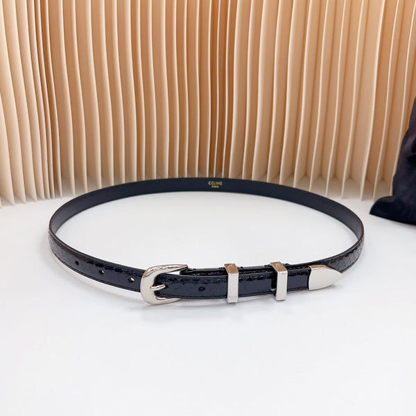 Cintura western piccola da 18 mm in pelle di vitello goffrata nera verniciata