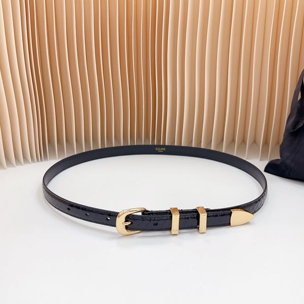 Cintura Western Piccola 18mm Pelle di Vitello Goffrata Nera Ghw