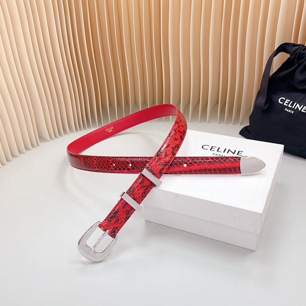 Medium Western Belt 25mm Red Black Snake Embossed Calfskin Silver Loop Shw