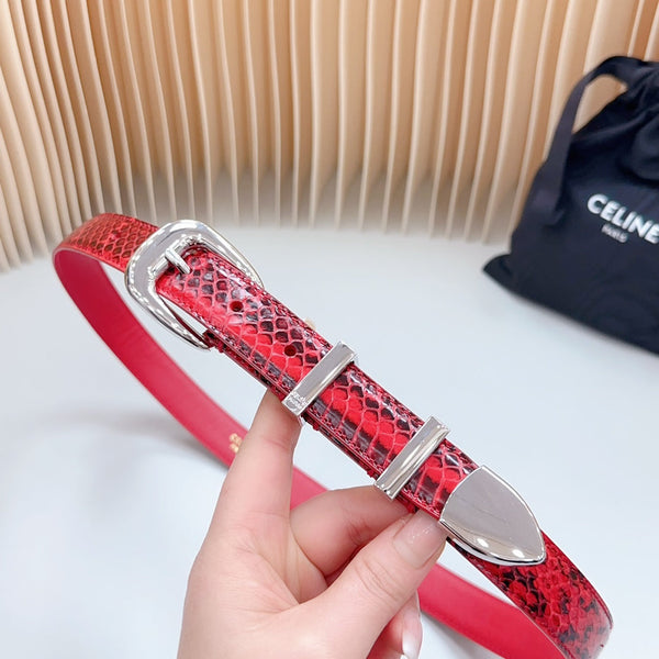 Medium Western Belt 25mm Red Black Snake Embossed Calfskin Silver Loop Shw