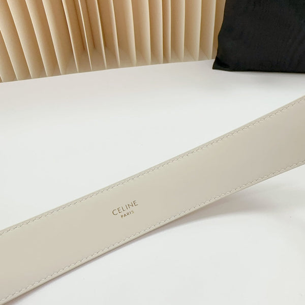 LARGE WESTERN 35 MM BELT WHITE CALFSKIN SILVER HARDWARE