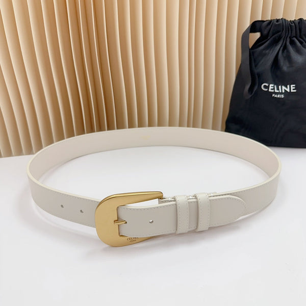 LARGE WESTERN 35 MM BELT WHITE CALFSKIN GOLD HARDWARE