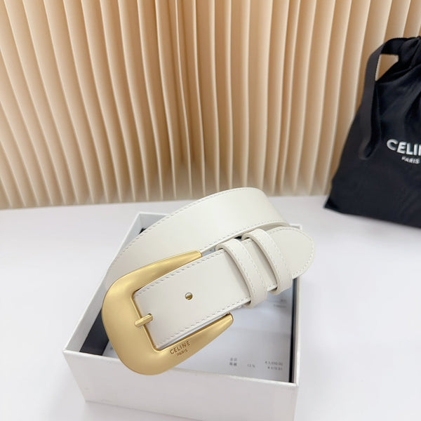 LARGE WESTERN 35 MM BELT WHITE CALFSKIN GOLD HARDWARE