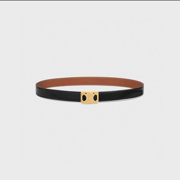 CL MEDIUM 25 MM REVERSIBLE FRAMED TRIOMPHE BELT BLACK AND BRONZE BROWN CALFSKIN GOLD HARDWARE