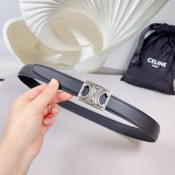 CL MEDIUM 25 MM REVERSIBLE FRAMED TRIOMPHE BELT BLACK CALFSKIN LIGHT SILVER HARDWARE