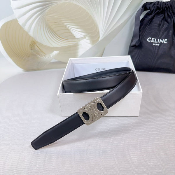 CL MEDIUM 25 MM REVERSIBLE FRAMED TRIOMPHE BELT BLACK CALFSKIN LIGHT SILVER HARDWARE