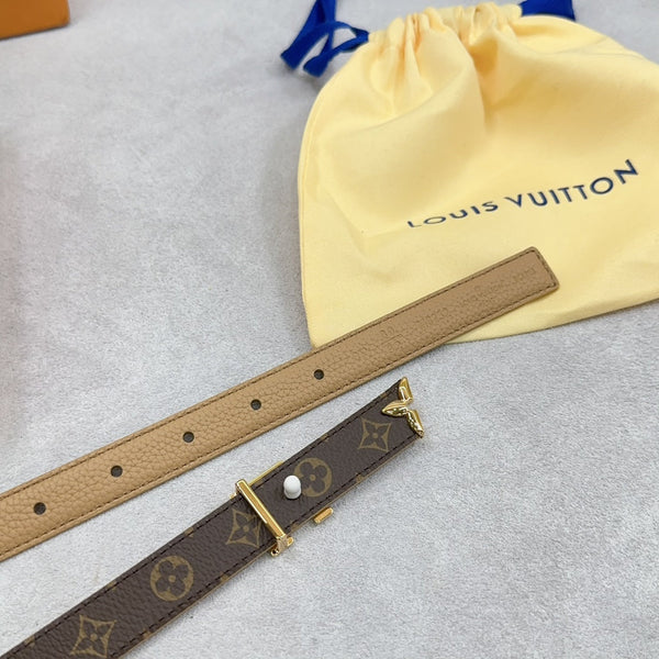 Pretty LV 20mm Reversible Belt Brown Grained Calfskin