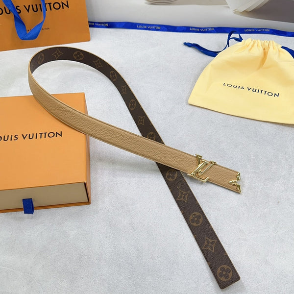 Pretty LV 30mm Reversible Belt Beige Grained Calfskin