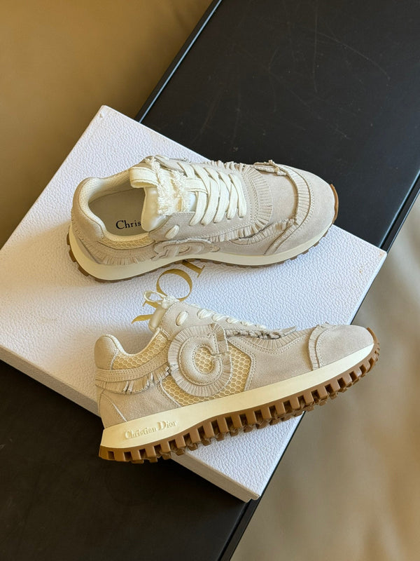 Cest CD Sneaker Ecru Suede Calfskin and Mesh