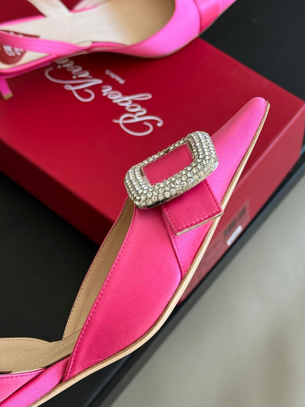 Viv Canard Slingback Pumps 55 in Pink Satin