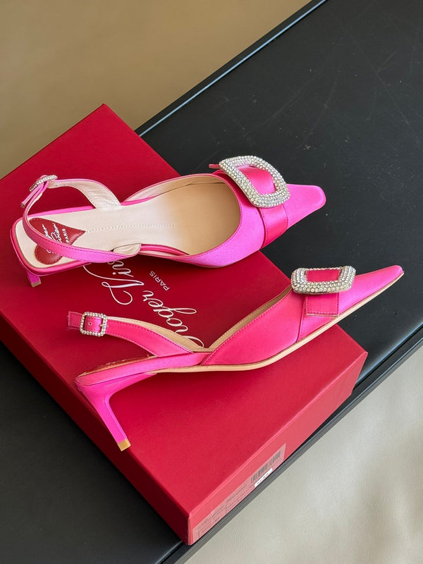 Viv Canard Slingback Pumps 55 in Pink Satin