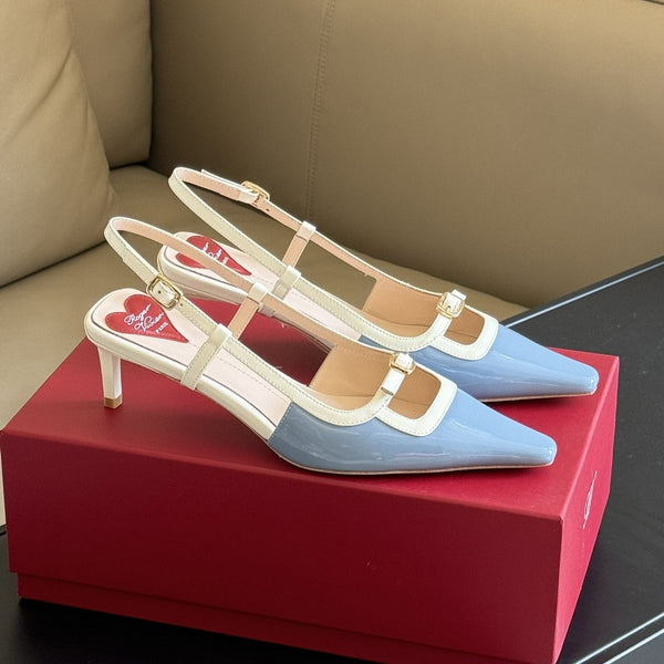 Viv Canard Slingback Pumps 55 in vernice bianca e pelle azzurra