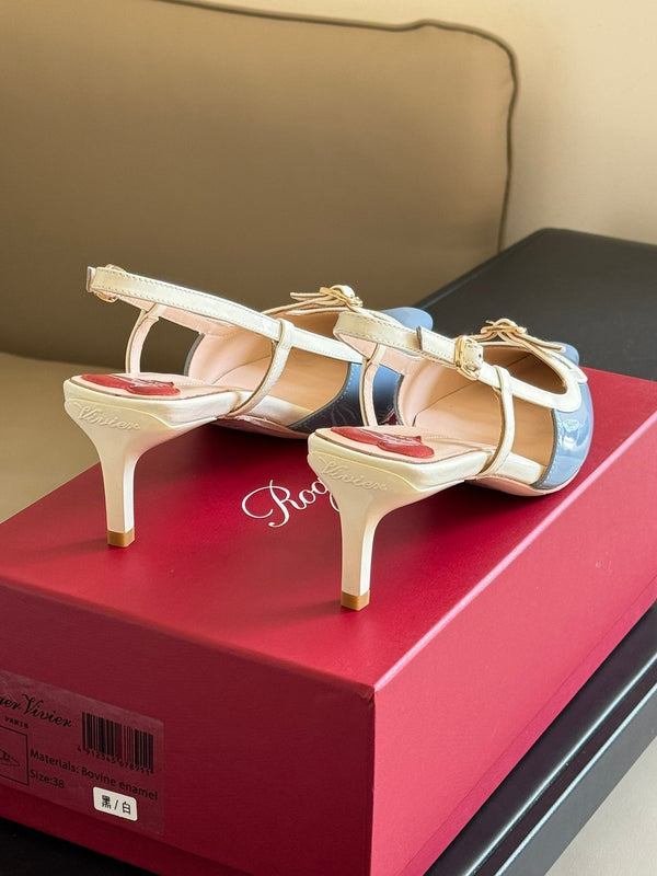 Viv Canard Slingback Pumps 55 in vernice bianca e pelle azzurra