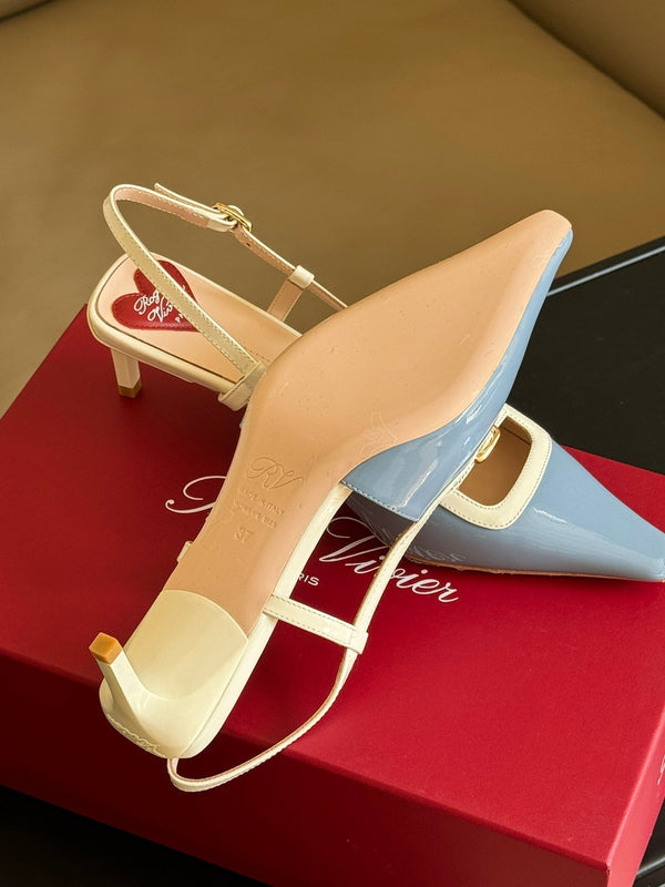 Viv Canard Slingback Pumps 55 in vernice bianca e pelle azzurra