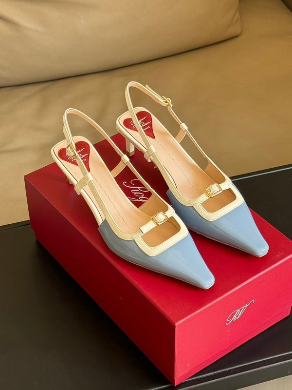 Viv Canard Slingback Pumps 55 in vernice bianca e pelle azzurra