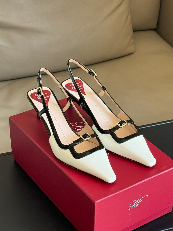 Viv Canard Slingback Pumps 55 in Patent White Black Leather