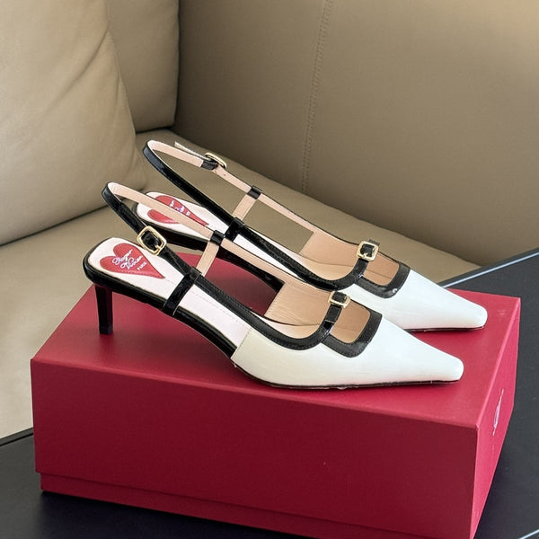 Viv Canard Slingback Pumps 55 in Patent White Black Leather