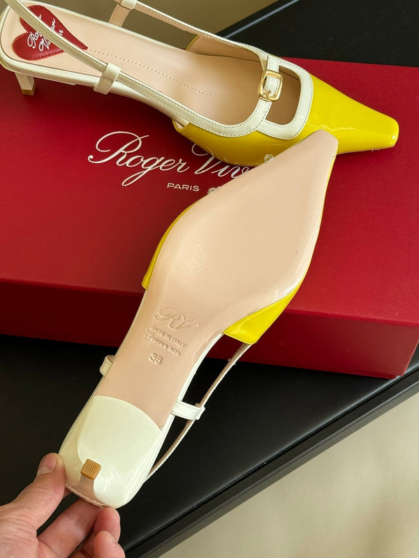 Viv Canard Slingback Pumps 55 in Patent White Yellow Leather